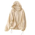 thumbnail image 2 of DDAPJ pyju Women's Sun Protection Hoodie Long Sleeve Cotton Linen Shirt Jacket Lightweight Beach Swimsuit Cover Up Shirts Beige XL, 2 of 9