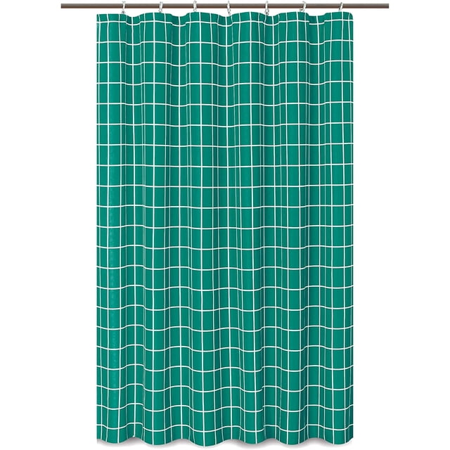 Extra Long Textured Fabric Shower Curtain 72" Width by 84" Length, Turquoise Checkered Printed Bathroom Curtains, Machine Washable