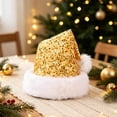 thumbnail image 4 of Torqee Sequin Christmas Santa Hat,Gold Sparkly Holiday Party Hat with White Plush Trim and Pom Pom,Xmas New Year Celebration Accessory for Adults,32x45cm, 4 of 6