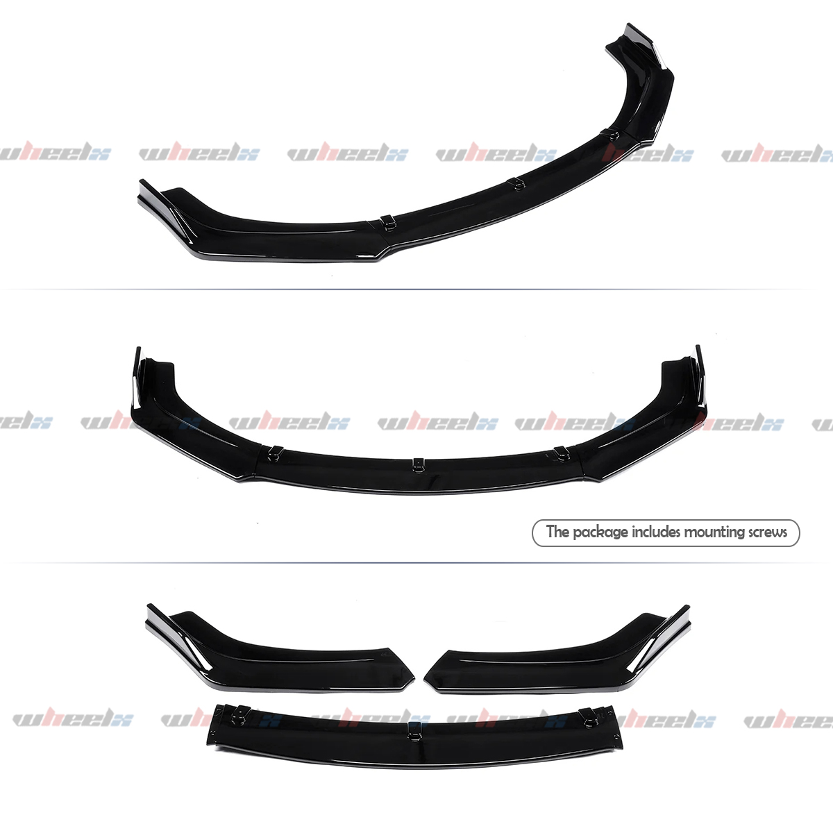 3Pcs Front Bumper Lip Compatible with 2016-2020 Honda Civic, JDM Air Dam Lower Chin Splitter 4 Door Sedan Hatchback Protection Body Kit 2016 2017 2018 2019 2020 (Glossy Black)