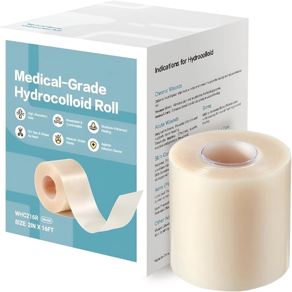 QARUN Hydrocolloid Roll For Wound Care-Cut-To-Size,Hydrocolloid Roll,Extra Large Hydrocolloid Patch Bandages With Self-Adhesive,Ultra Absorbent,First Aid Kit Essential (2in*16ft)