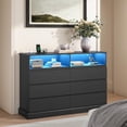 thumbnail image 3 of Aunfebrco Black Dresser for Bedroom 51.2" Chest of Drawers with LED Lights and Charging Station, Modern 6 Drawer Dresser or Storage Cabinets for Living Room, 3 of 9
