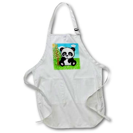 

3dRose Panda Bear - Full Length Apron 22 by 30-inch Black With Pockets
