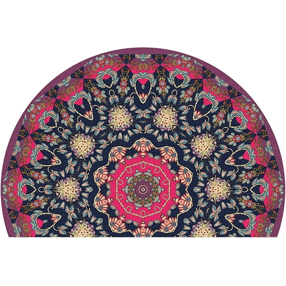 Moroccan Vintage Floral Mandala Half Round Door Mat Bath Mat Half Circle Area Rug Indoor Outdoor Doormat Non Slip Bathroom Rugs Entrance Floor Mats Home Decor Rug for Kitchen 16×24in.