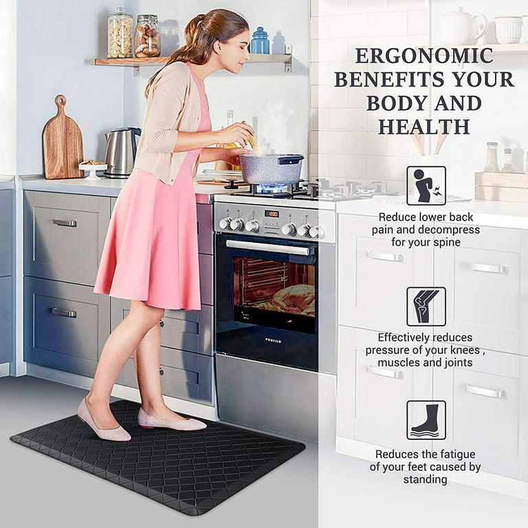 SIXHOME Floral Kitchen Rugs Cushioned Anti Fatigue Kitchen Mat 1/2 Inch  Thick Non Slip Kitchen Rugs and Mats Foam Comfort Standing Mat for Kitchen  Floor in Front of Sink Office Black 17x32 