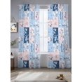 thumbnail image 3 of Pink Floral Blue Semi Sheer Curtains 84 Inch Length 2 Panels Set, Farmhouse Botanical Vintage Leaves Sheer Kitchen Curtain Privacy Voile Window Curtain for Living Room Bedroom Rod Pocket Drapes, 3 of 7