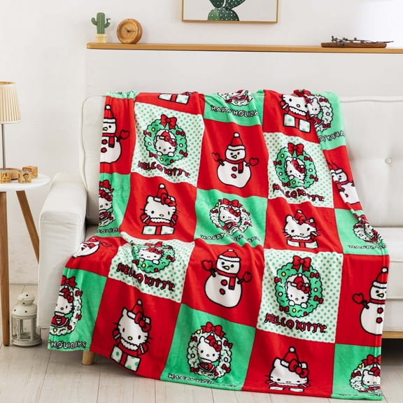 Hello Kitty Holiday Hugs Sanrio Kids Silk Touch Throw Blanket, 50 x 70 inches Red and Green