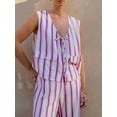 thumbnail image 6 of Yunliwuli Women's Striped Outfit, Loose V Neck Tie-Up Backless Tank Tops with Pockets Elastic Waist Pants 2 Piece Summer Set, 6 of 10