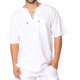 thumbnail image 1 of Camiseta de manga corta con aspecto de lino y algodón para hombre, informal, holgada, con cuello en V y cordones, 1 of 2