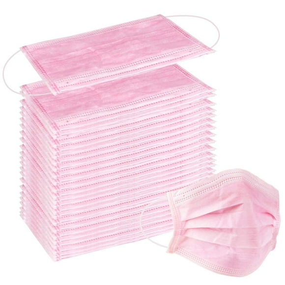 MesaSe 100 Pcs Disposable 3 Ply Earloop Face Masks Suitable for Home School Office and Outdoors (Pink) Pink 1 Count (Pack of 100)