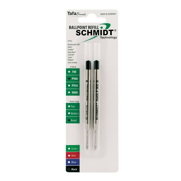 Schmidt P900 Parker Style Ballpoint Pen Refill - Blue, Fine Point 0.6mm, 2 Pack (SC58140)