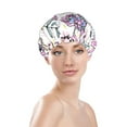 thumbnail image 3 of Easygdp Summer with Flamingo Shower Caps for Women, Double Waterproof Layers Shower Cap, Quick Drying Bath Hair Cap Reusable, 3 of 9