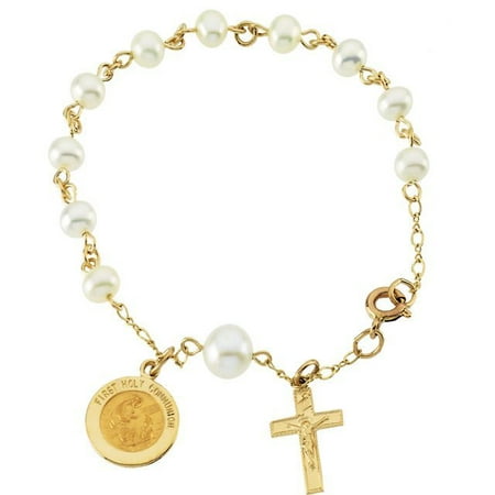 FIRST HOLY COMMUNION with PEARLS ROSARY BRACELET - 14K Yellow / Gold / ROSARY BRACELET / 2.755 DWT