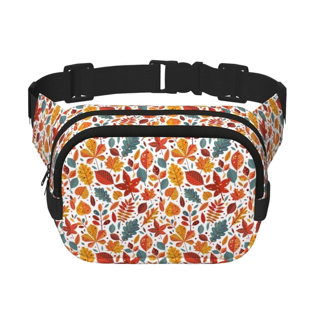 Fotbe Colorful Maple Leaves Cangurera Cuadrada con Estampado de Doble Capa, Bolsa de Cintura Ajustable Mini para Hombres y Mujeres