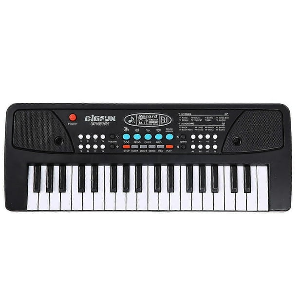 BIGFUN 37 Keys USB Electronic Organ Kids Electric Piano with Microphone Black Digital Music Electronic Keyboard Built-in Stereo Speakers with 8 Tones