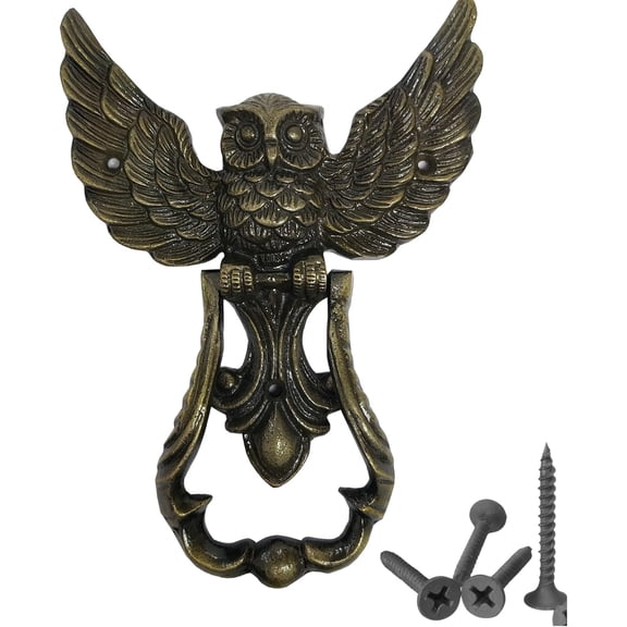 Owl Door Knocker – Heavy Duty Iron Door Handle with Antique Finish, 5.5" x 8" Vintage Front Door Knocker for Garden, Wooden House, Farmhouse & Home Décor
