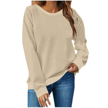 JGGSPWM Women's Solid Color Crewneck Sweatshirts Lightweight Loose Casual Long Sleeved Tunic Tops Cute Pullover Shirts Yellow L