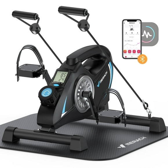 MERACH Under Desk Bike Pedal Exerciser Indoor Silent Elliptical Machine for Legs and Arms Mini Foot Pedal Exercise Bike with Free App,Non-Slip Mat,2 Resistance Bands