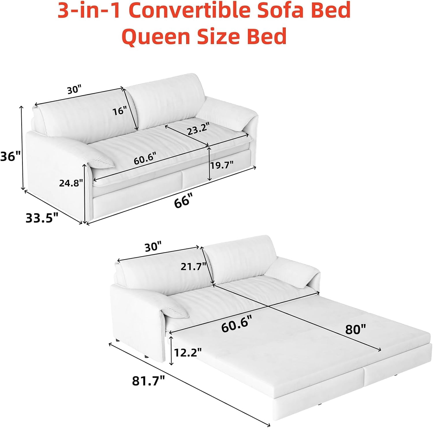 66" Queen Pull Out Sleeper Sofa, 3‑in‑1 Velvet Convertible Loveseat with Side Storage for Apartment Bedroom