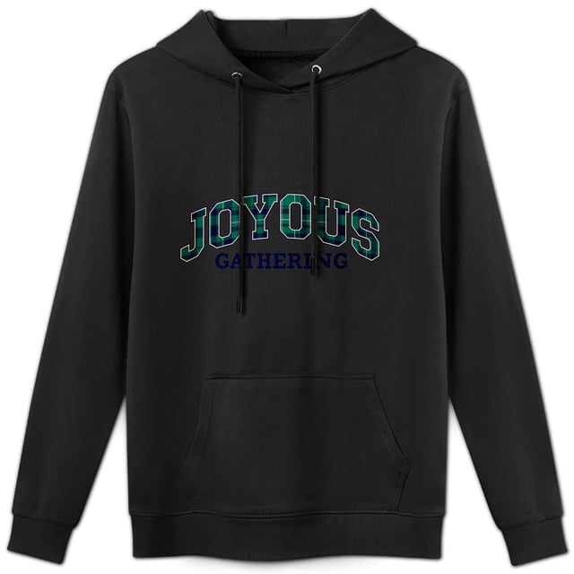Sudadera con Capucha de Letras a Cuadros "JOYOUS GATHERING", 52% Algodón 48% Poliéster para Hombres y Mujeres