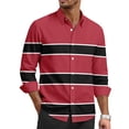 thumbnail image 2 of CharmCyan Men Long Sleeve Button Down Shirt Casual Regular Fit Collared Patchwork Stripe Print Top for Daily Office Wear Red XL, 2 of 4
