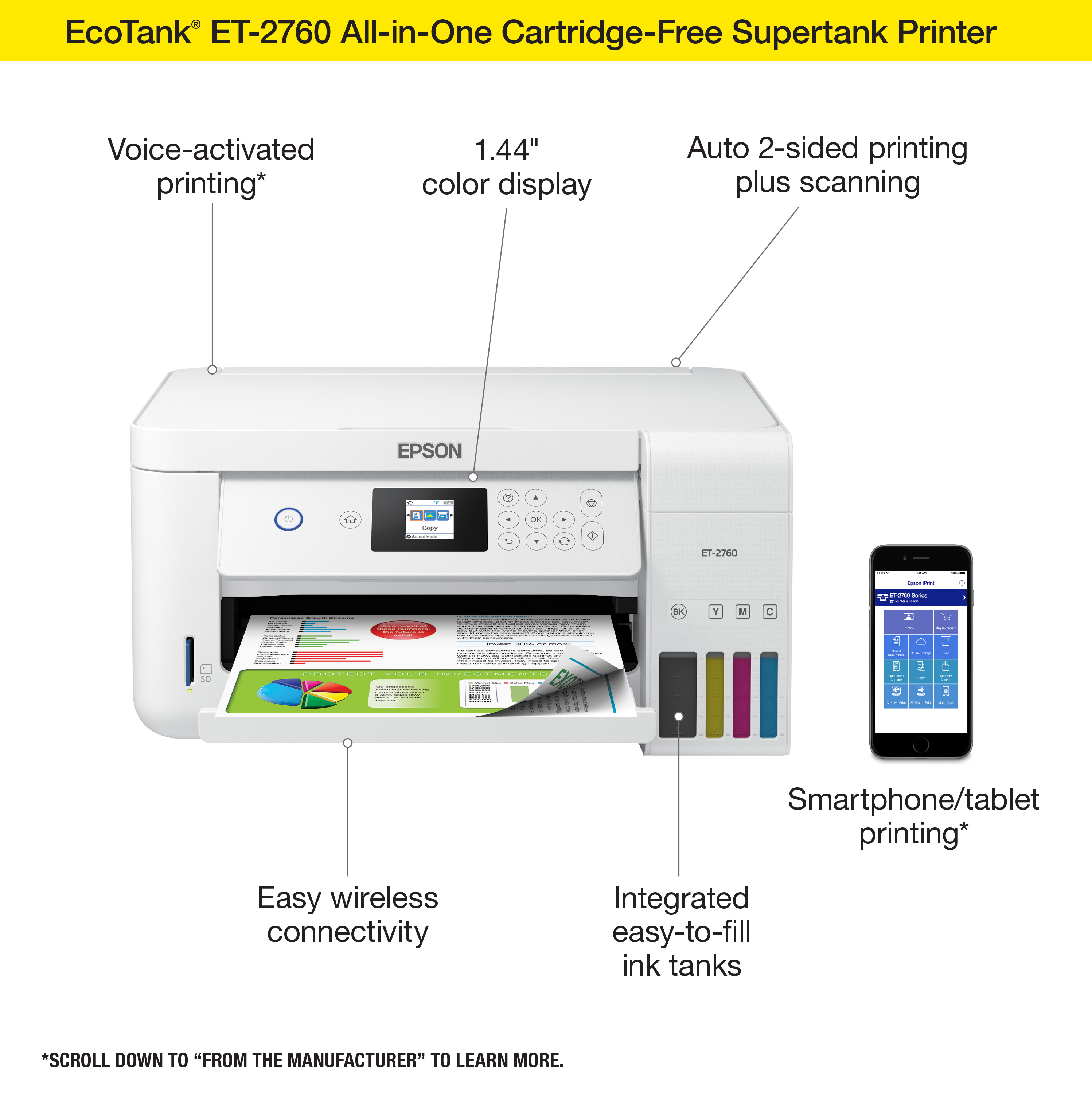 Epson EcoTank ET-2760 Wireless Color All-in-One Cartridge-Free Supertank Printer with Scanner and Copier - image 4 of 8