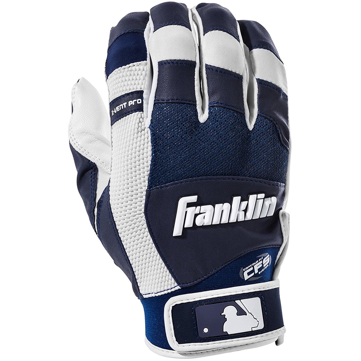 Franklin Sports MLB XVent Pro Adult Medium Batting Gloves, White/Navy