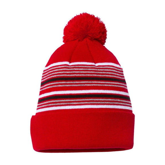 Sportsman 12 Striped Pom-Pom Knit Beanie