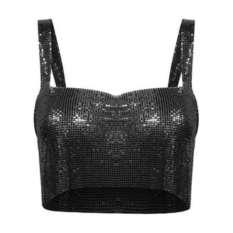 TDYHUAO Sexy Crop Top for Women Metal Sequins Tank Tops Sleeveless