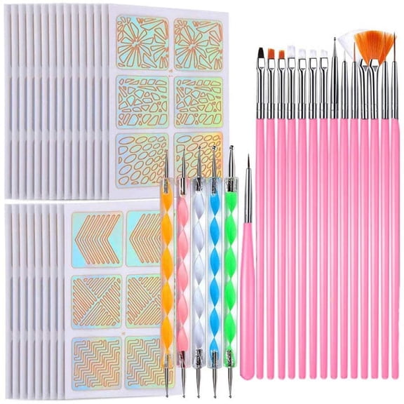 BUZIFU 15pcs Nail Art Painting Brushes Acrylic UV Gel Brushes Set with 5 pcs Nail Dotting Pen Tool Nails Stickers Stencils for Gel Nails Professional Nail Pen Designer