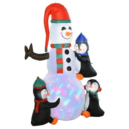 Spaco 6 Feet Snowman With Penguins, Blow-Up Yard Christmas Decor With Led Rotating Colorful Light, Christmas Inflatables Outdoor Decorations, Multi-Color