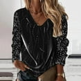 thumbnail image 2 of Fimkaul Casual T Shirts for Women Fashion Print V Neck Top Long Sleeve Blouse T-Shirt Tops Black XL, 2 of 4