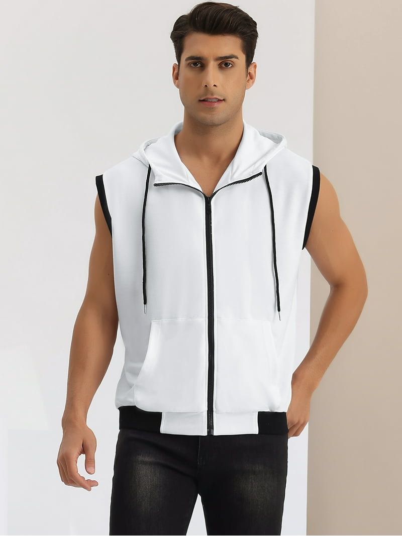 Unique Bargains Men's Hoodie Vest Zip Up Sleeveless
