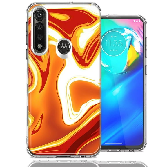 MUNDAZE For Motorola Moto G Power Orange White Abstract Design Double Layer Phone Case Cover