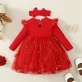 thumbnail image 6 of Ulitacool Girls Fall Winter Dress 6-9 Months Kids Toddler Baby Spring Autumn Print Ruffle Headbands Long Sleeve Dress Sweet Clothes Red, 6 of 7