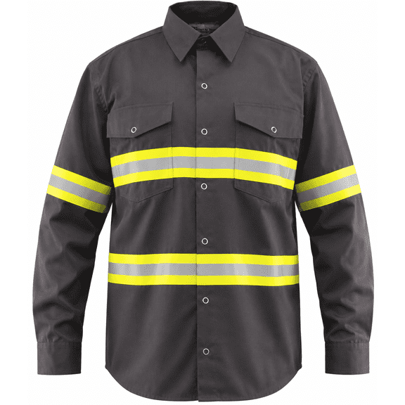 Premium High Visibility Hi Vis Reflective Safety Work Shirts - Full Sleeve (2X-Large, Dark Grey)