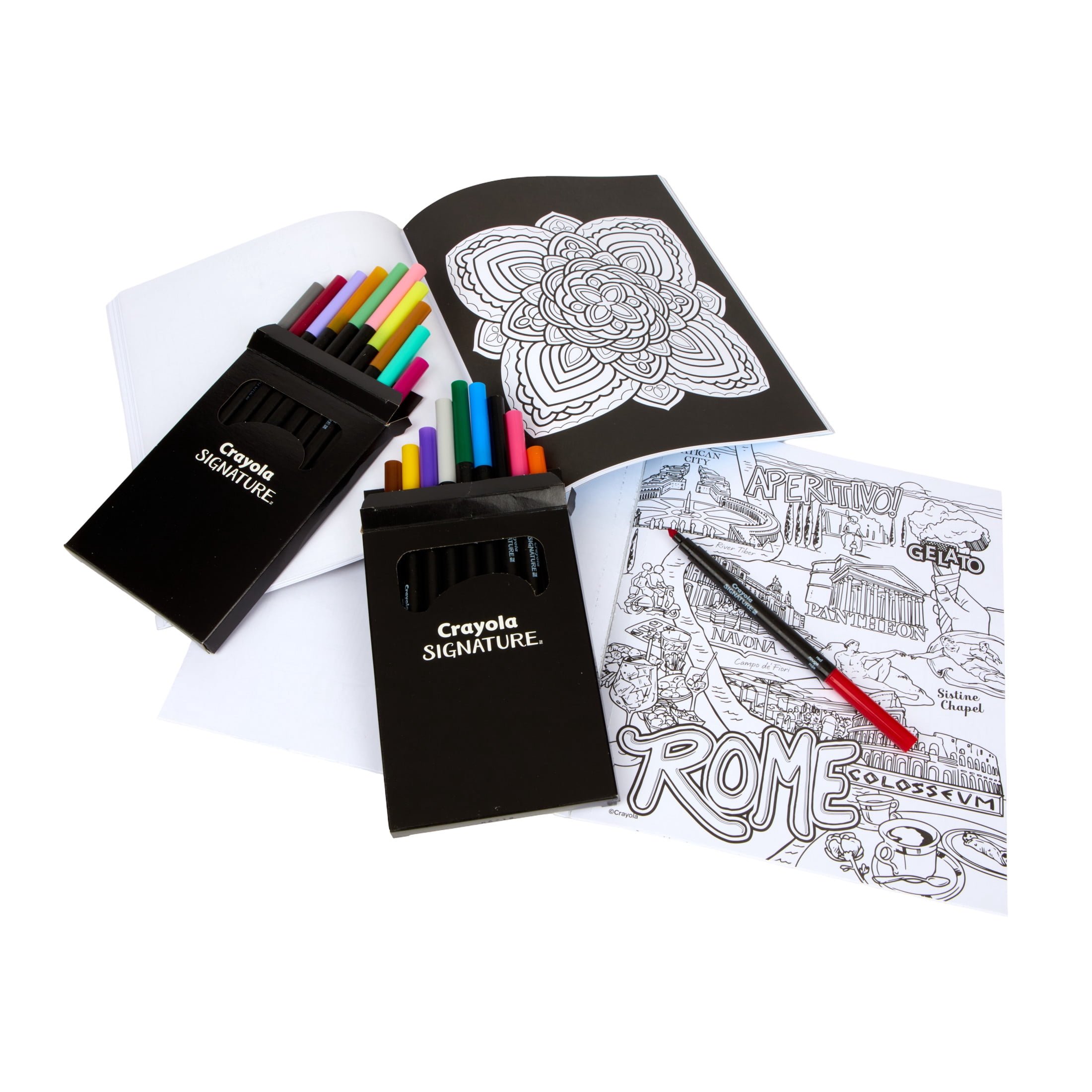 Crayola Creative Enthusiast Gift Set, 2 Adult Coloring Books and 20 Ct Premium Markers, Relaxing Activity, Arts and Crafts, Ages 8, 9, 10, 11