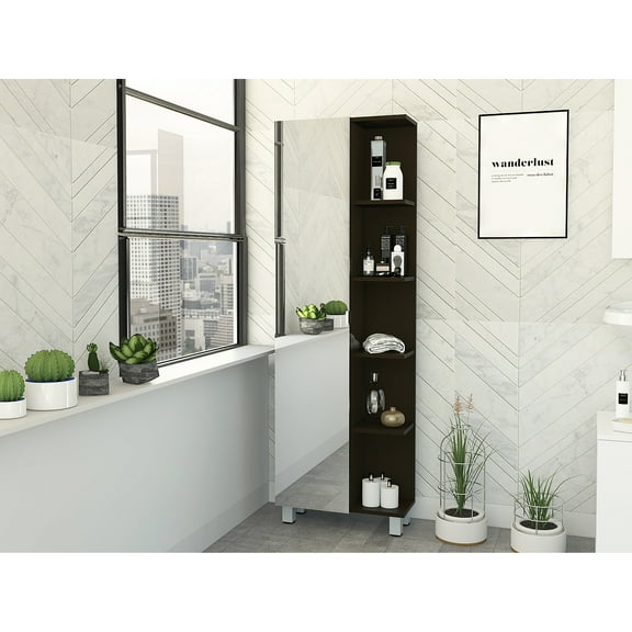 Black 62" Bathroom Cabinet With Four Interior Shelving Solutions High In Shelf Combinations