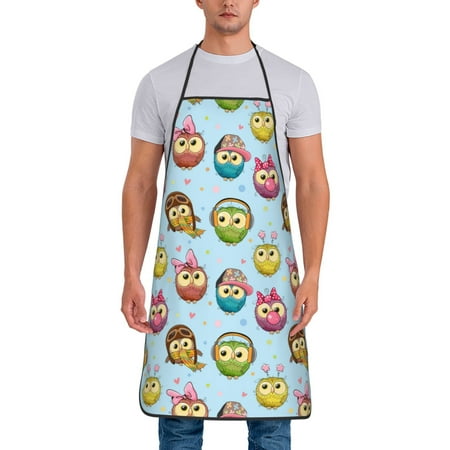 

Lukts Cute Cartoon Owls 3 Print Unisex Tie-Up Aprons Bibs for Chef Kitchen Grill Beverage Shop