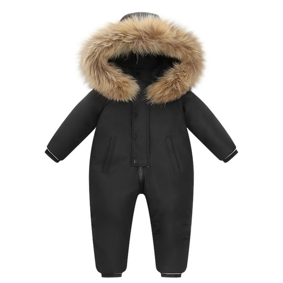 AINIYS Kids Padded Snowsuit with Faux Fur Hooded Neckline, Snap Closure, Warm Design Children's Clothing for Winter & Outdoor Wear Black 1 Years