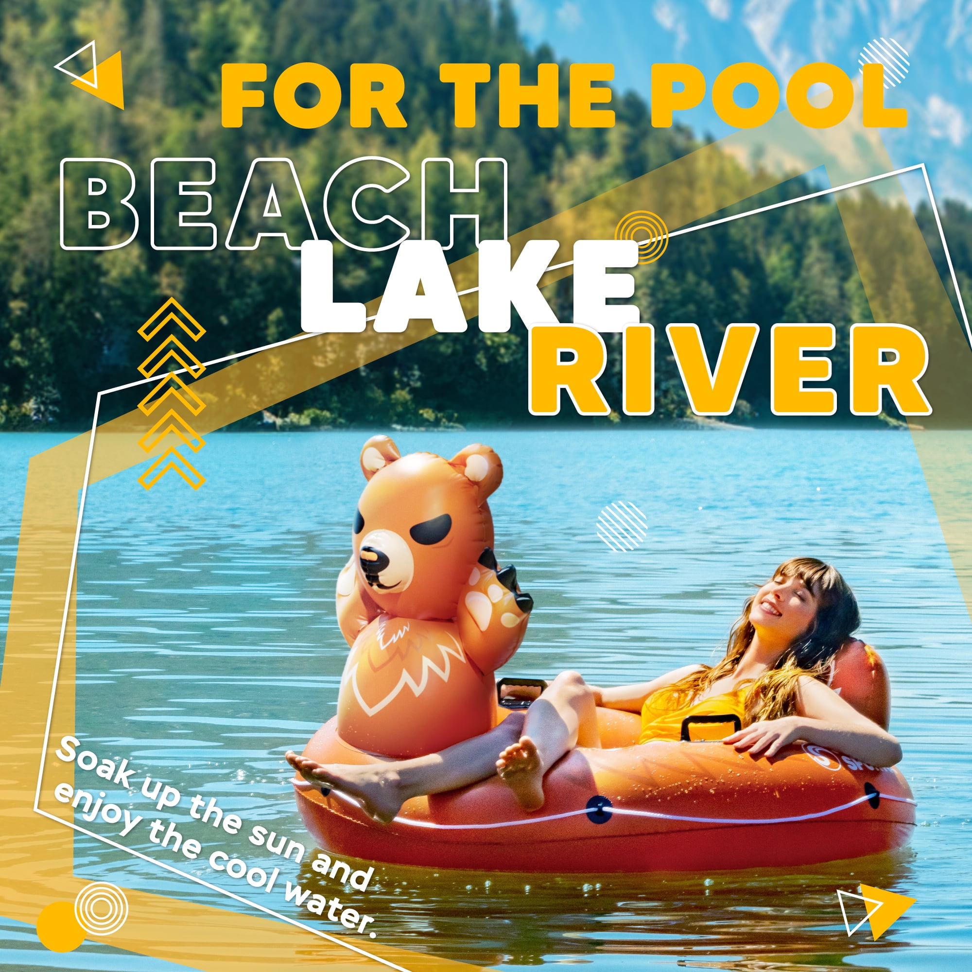 Sunlite Sports River Tube Inflatable 53 Inch, Heavy Duty Water Float to Lounge Above Lake and River, Outdoor Water Tube Sport Fun, Recreational Use, (Pissed Off Peter Angry Bear)