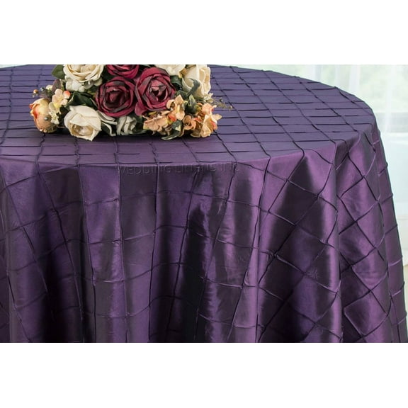 Wedding Linens Inc. 90" Round Pintuck Taffeta Seamless Linen Tableccloth for Party Wedding Reception Catering Dining Home Table Cover Linens - Eggplant / Dark Purple