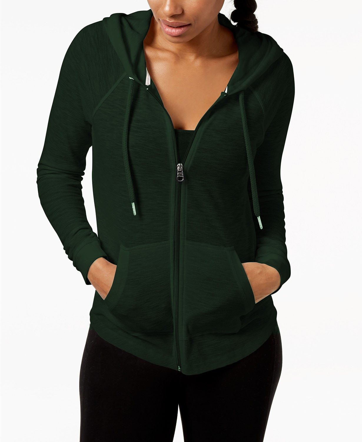 Calvin Klein - Calvin Klein Women's Ruched-Sleeve Zip Hoodie Olive Size ...