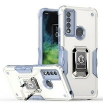 Rosebono Compatible With TCL 20 XE Case, Hybrid Metal Magnetic Support Kick Stand Protective Defender Armor Cover Case (White)