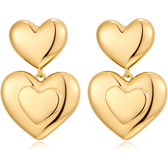 Chunky Gold Earrings for Women - Hammered Gold Plated Dangle Drop Jewelry Gifts