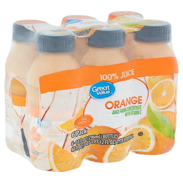 Great Value 100 Orange Juice, 10 Fl. Oz., 6 Count