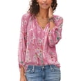 thumbnail image 1 of Haite Women Button Down Bohemian Blouse Casual Baggy Shirts Office Ruched V Neck Tops, 1 of 2