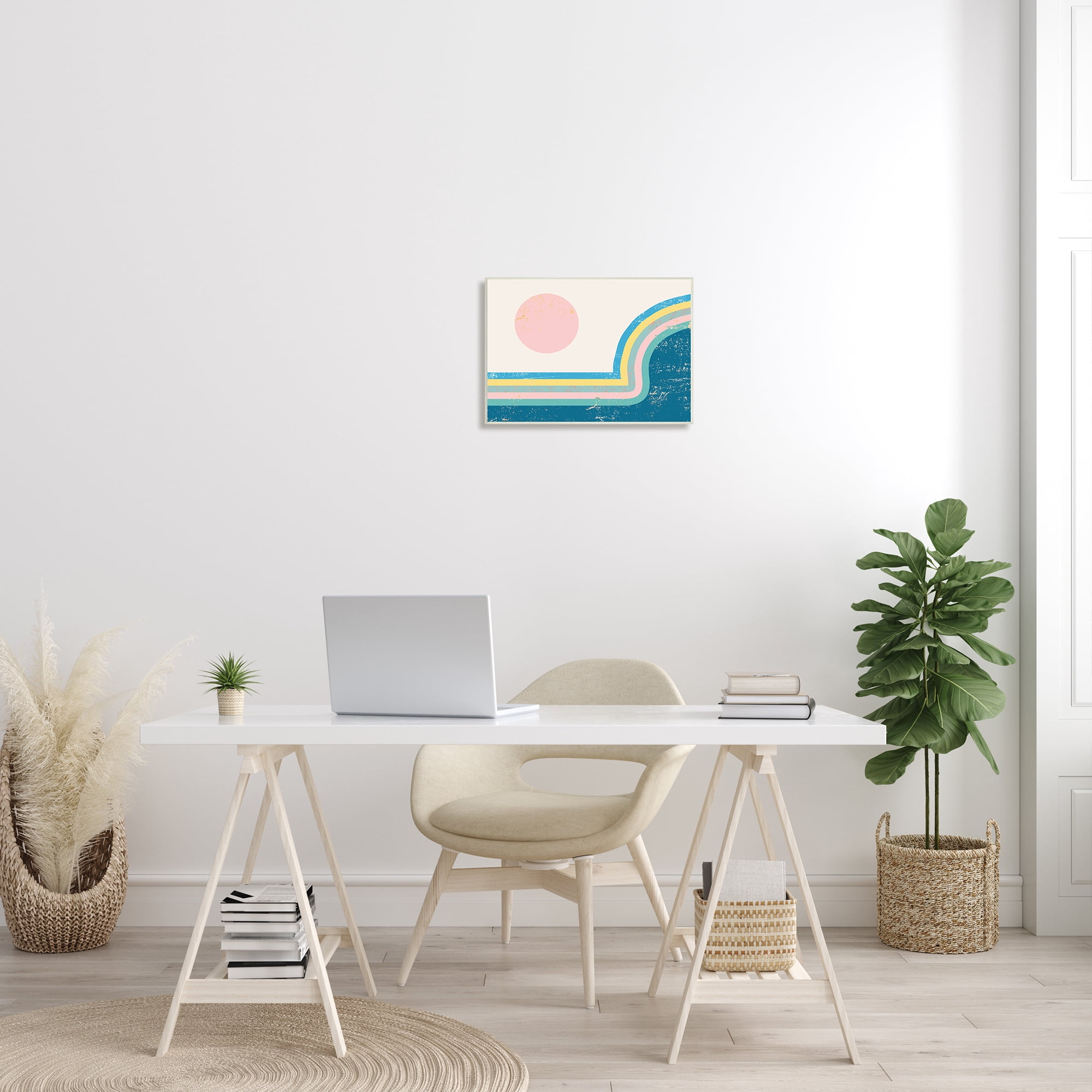 Stupell Indtries Retro Sun Landscape Round Curved Mountain Blue Pink,19 x 13,Design by Daphne Polselli