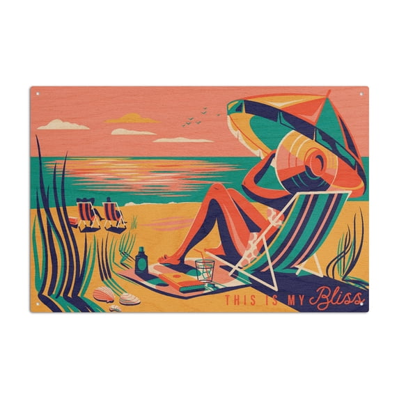 Beach Bliss Collection, Woman at the Beach, This Is My Bliss Birch Wood Wall Sign (10x15 Rustic Home Decor, Ready to Hang Art)