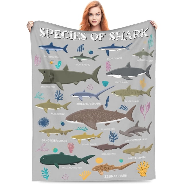Manta de tiburón, regalo para niños y adultos, suave, cálida, ligera, acogedora, con estampado de especies de tiburones, lindas mantas para cama, sala de estar, sofá, decoración de cumpleaños, 50 x